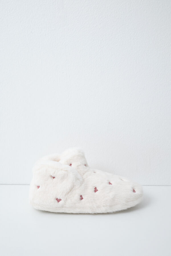Women'secret Heart faux fur boot slippers beige