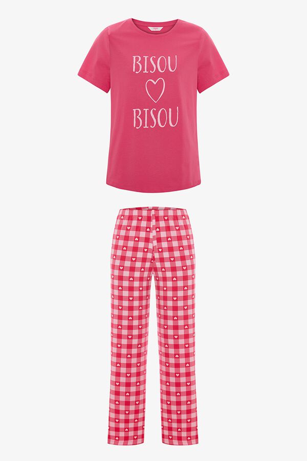 Penti Conjunto pijama largo corazones cuadros fucsia