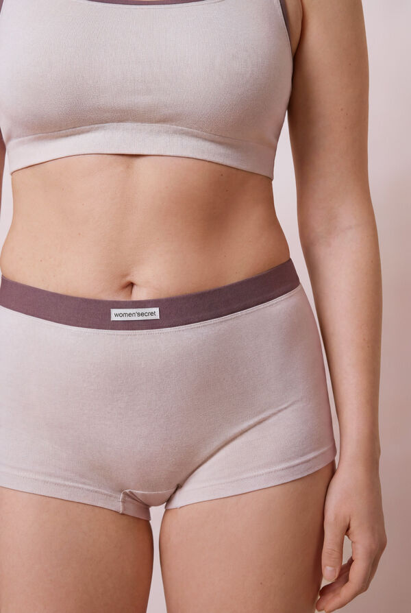 Women'secret Beige seamless ribbed boxers brown
