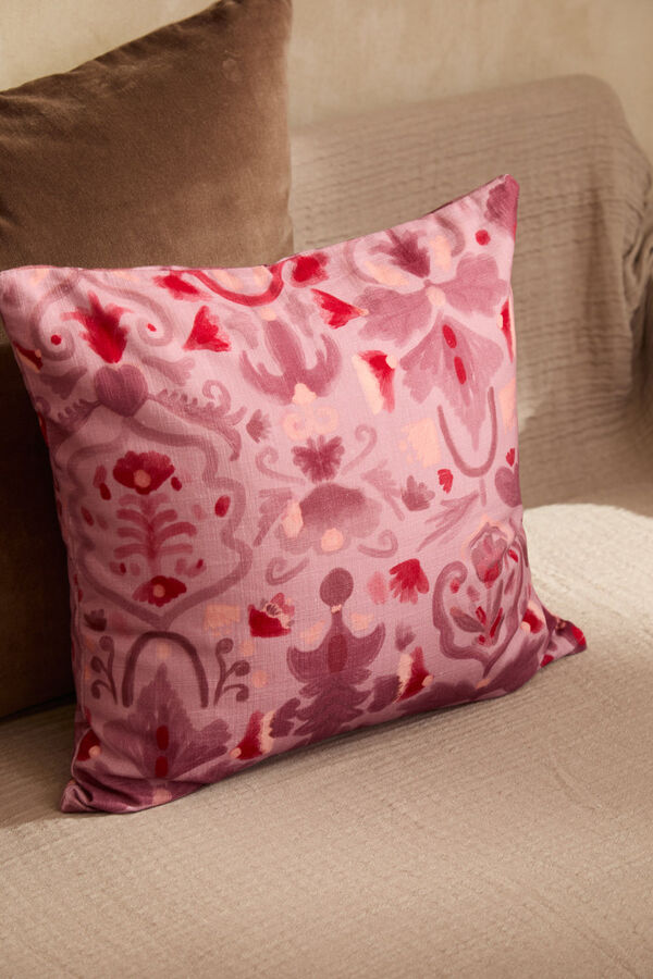 Calma House Funda de coj&iacute;n cuadrada con estampado floral Pina morado/lila