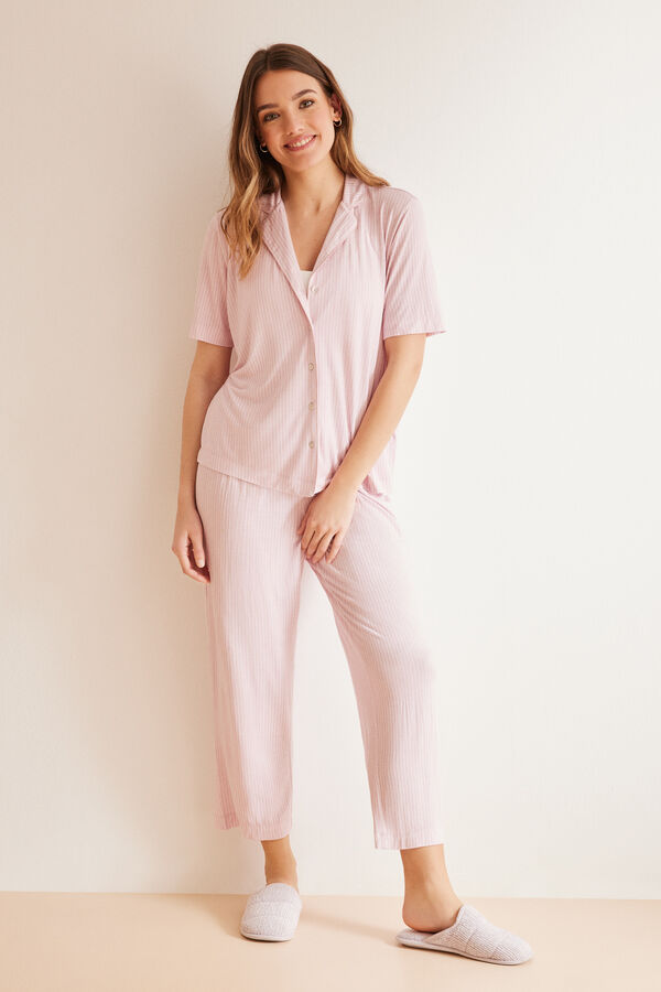 Womensecret Ružicasta prugasta pidžama na kopcanje Ecovero™ Ružičasta