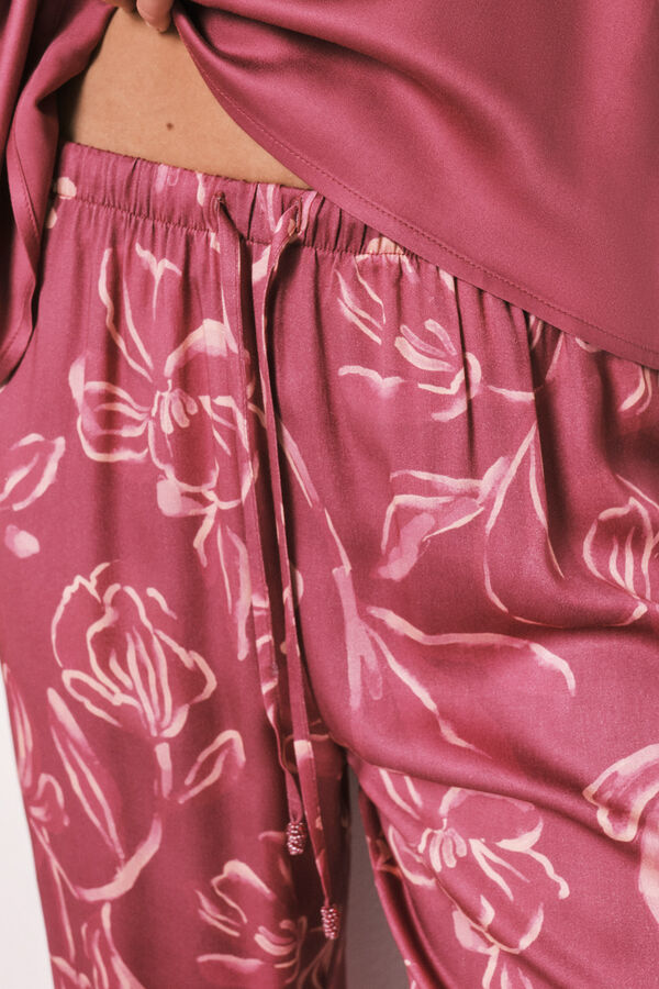 Women'secret Burgundy satin-finish short sleeve long pyjamas pink