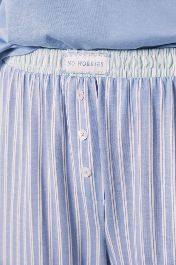 Women'secret Blue cotton striped long pyjamas blue