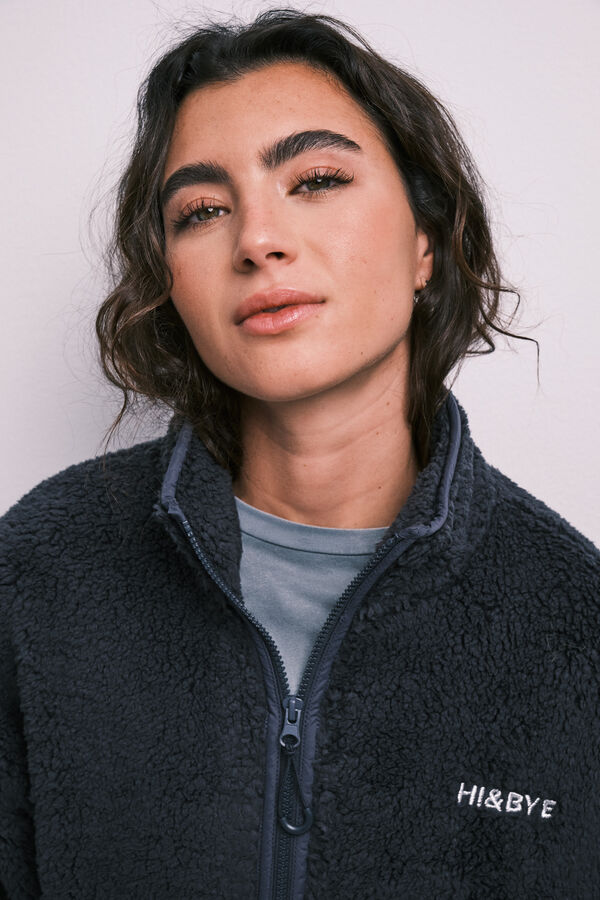 HI&BYE Veste peau de mouton &eacute;toiles gris fonc&eacute; gris