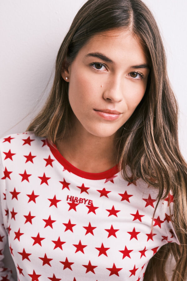 HI&BYE Red star print long pyjamas brown