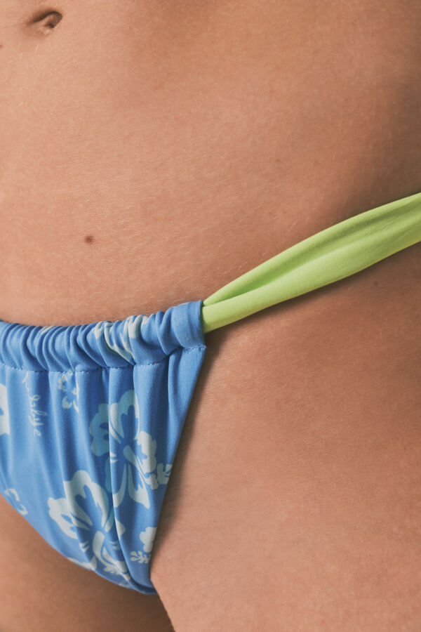 HI&BYE Blue tropical Brazilian panty gingham straps blue