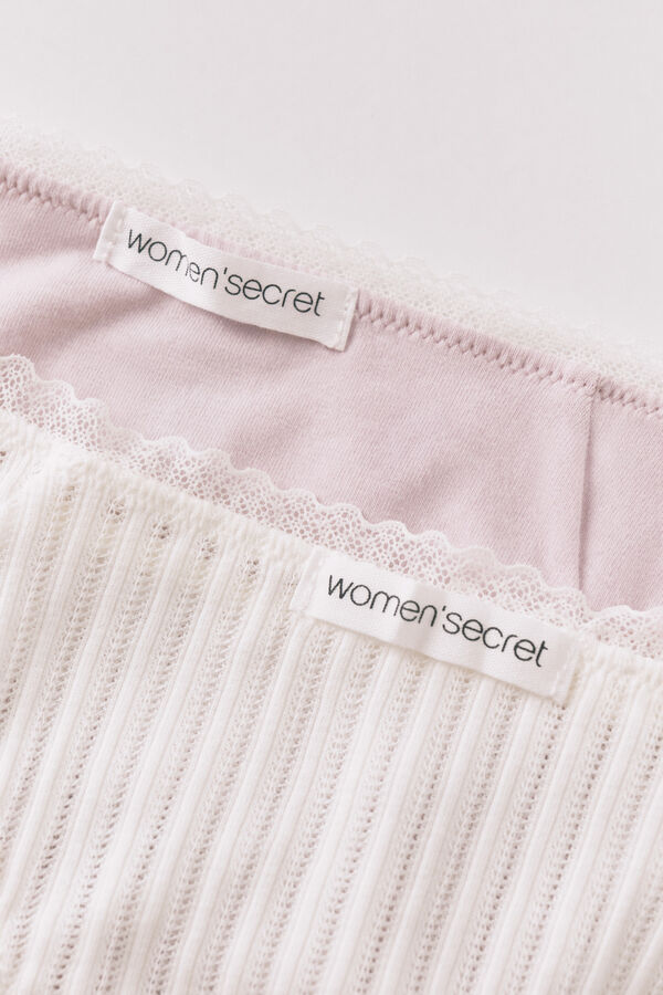 Women'secret Lot de 2 culottes classiques en coton roses et &agrave; imprim&eacute; blanc blanc