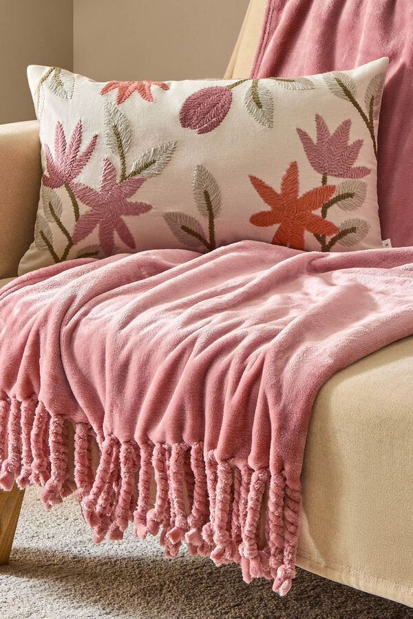 Textura Fringed fleece throw blanket pink