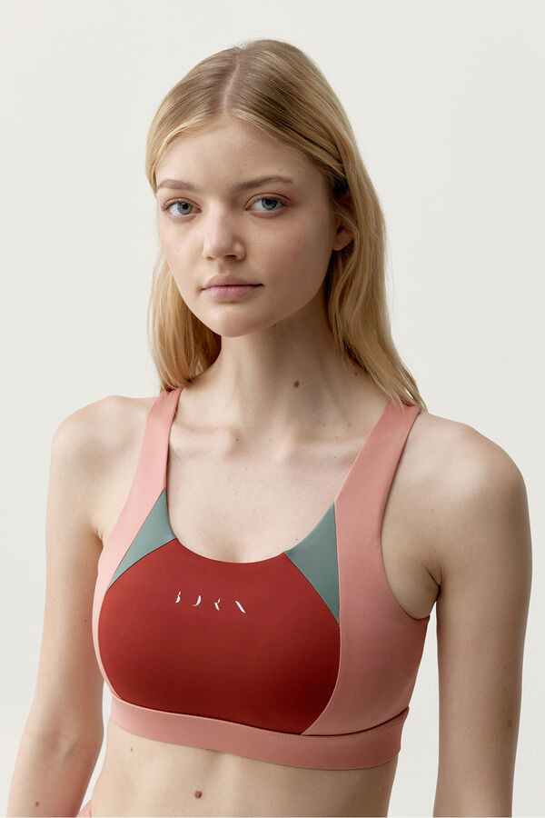 Born Living Yoga Korallenrot-gr&uuml;nes Sport-Top DARANA mit Print