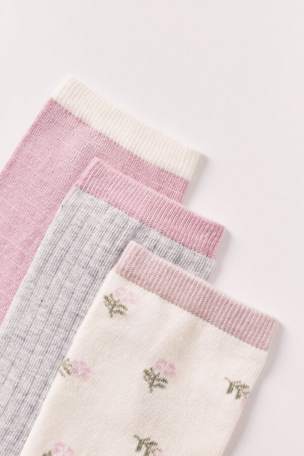 Women'secret Lot de 3 chaussettes longues imprim&eacute;es florales roses imprim&eacute;