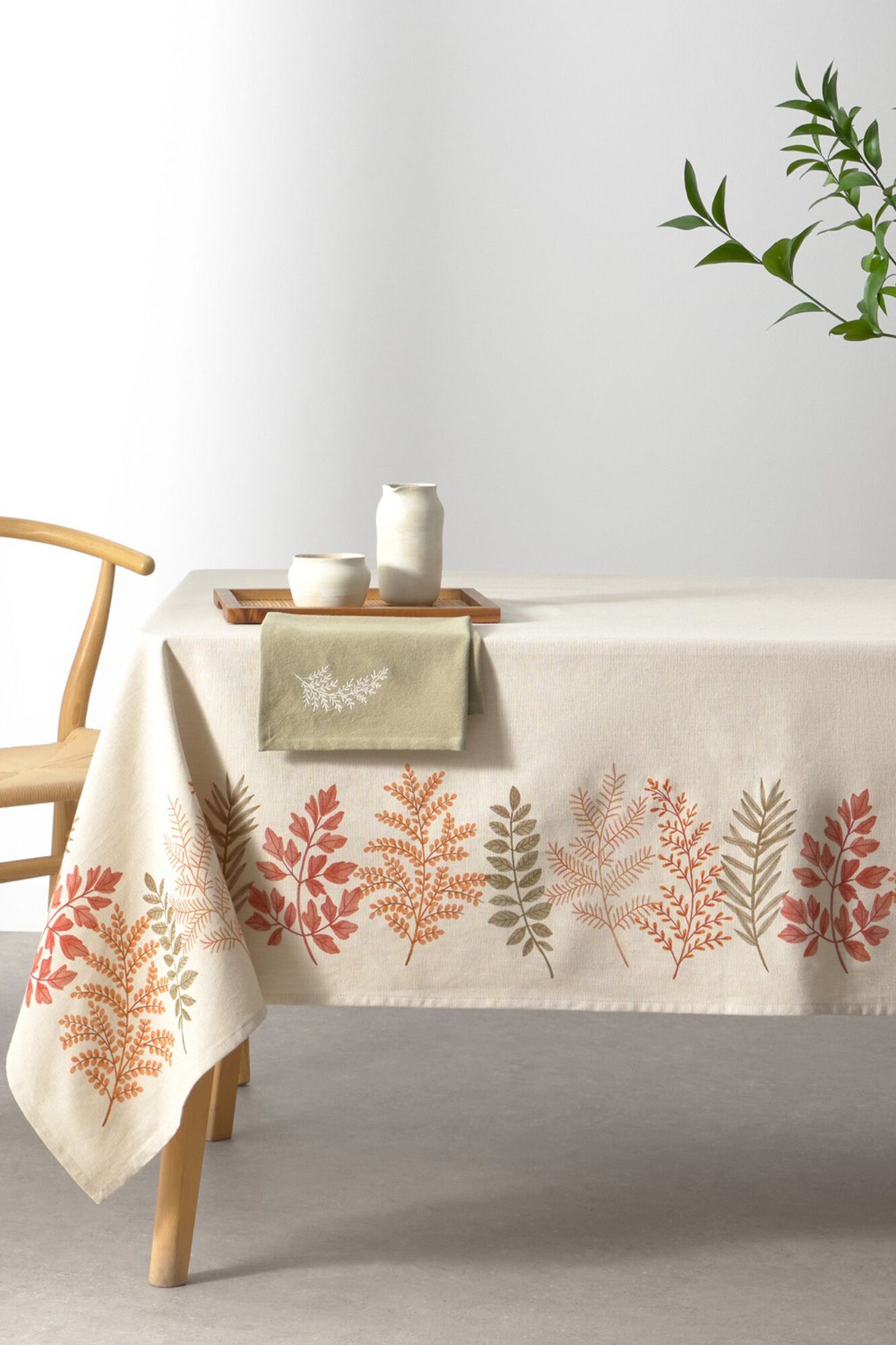 Textura Mantel mit Bl&auml;ttermuster schmutzabweisend