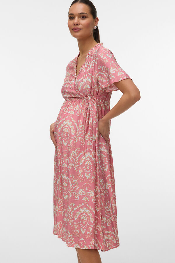 Mamalicious Maternity and breastfeeding midi dress pink