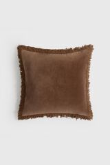 Textura Velvet cotton cushion case with fringes nude
