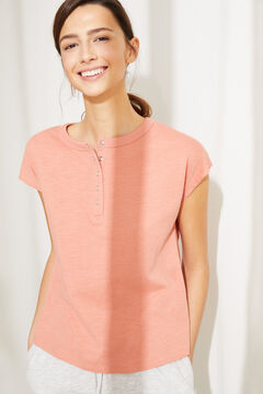 Womensecret Coral cotton short-sleeved Henley top pink