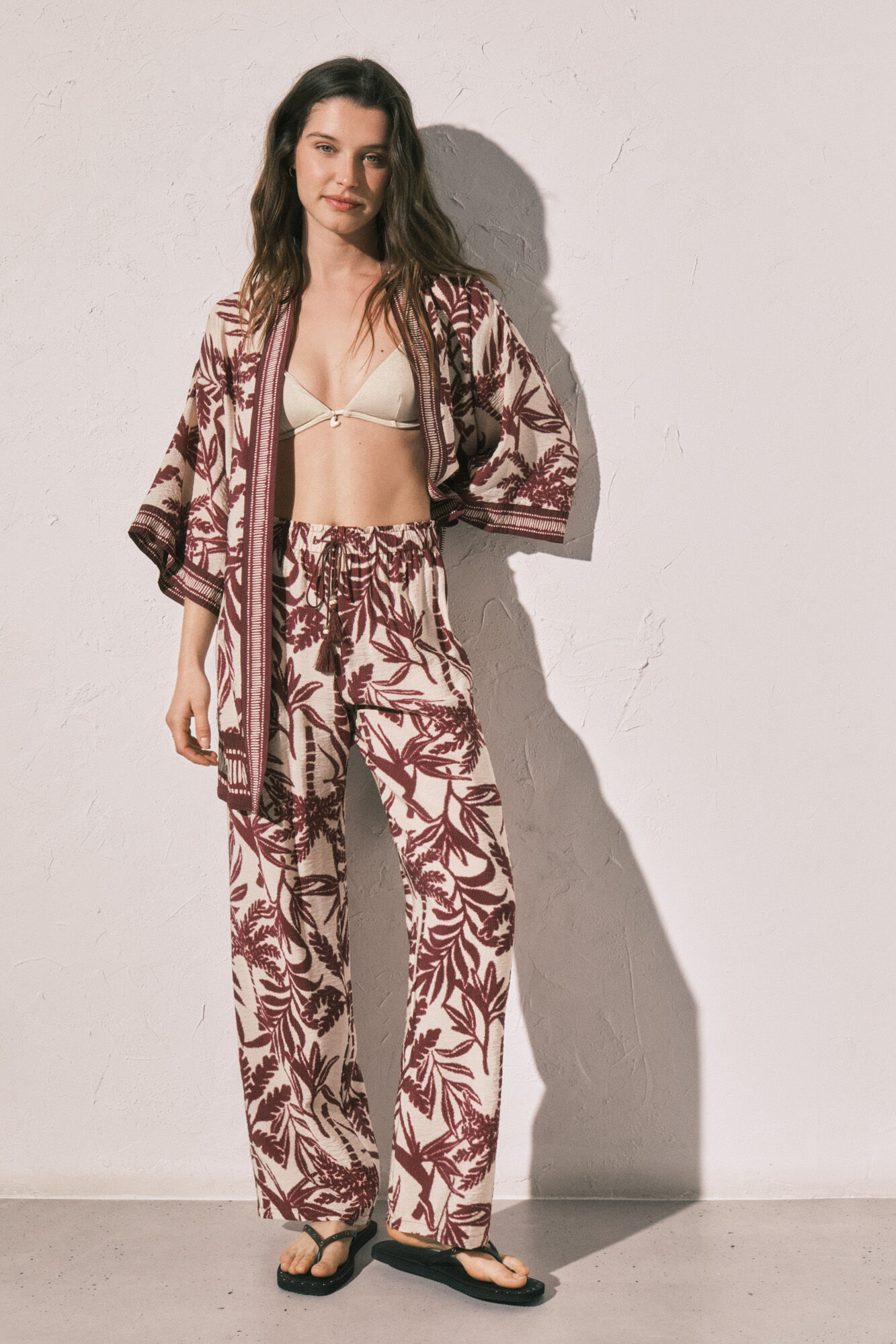 Women'secret Pantal&oacute;n largo estampado granate