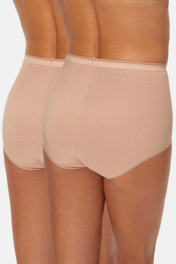 Playtex Pack of 2 maxi panties in stretch cotton with lace brown