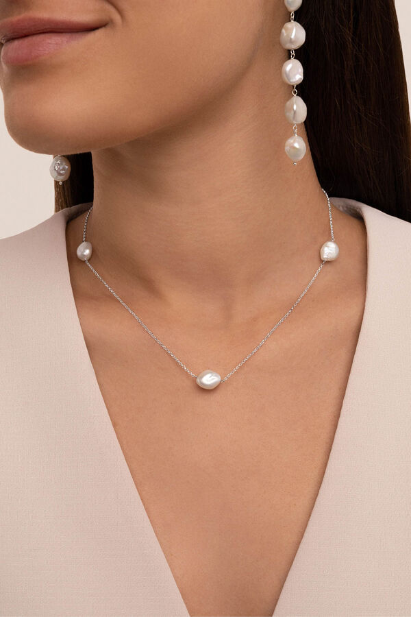 Singularu Silver Bean Pearls necklace grey