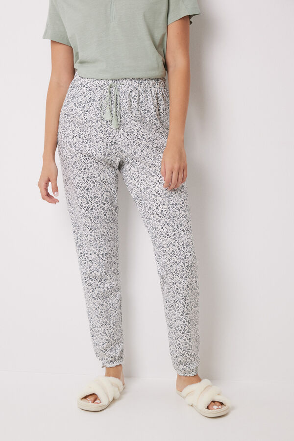 Womensecret Pantalón skinny 100% algodón print flores verde