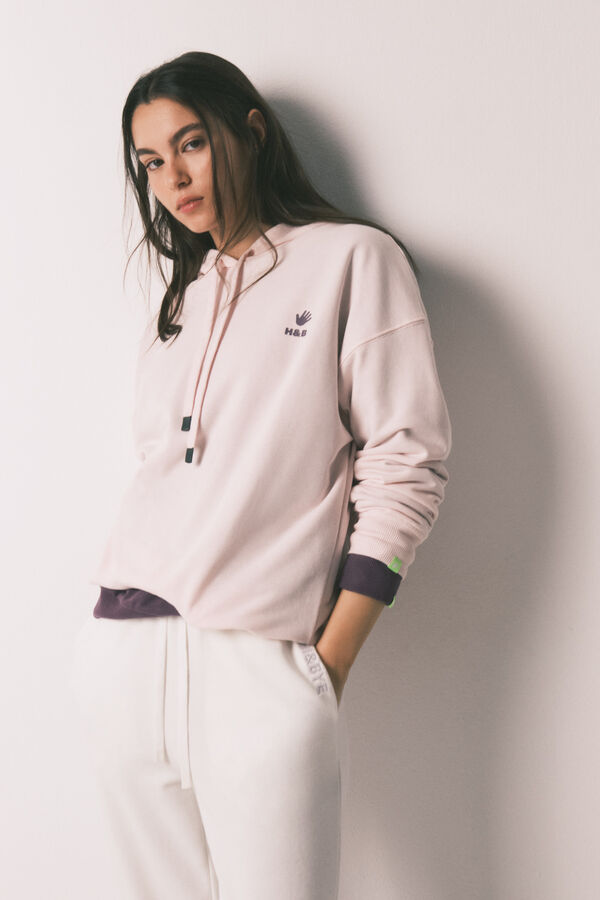 HI&BYE Pink cotton fleece hooded sweatshirt pink