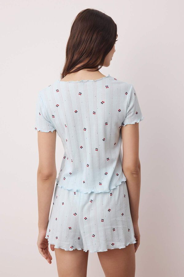 Trendyol Conjunto de pijama corto floral lazos azul