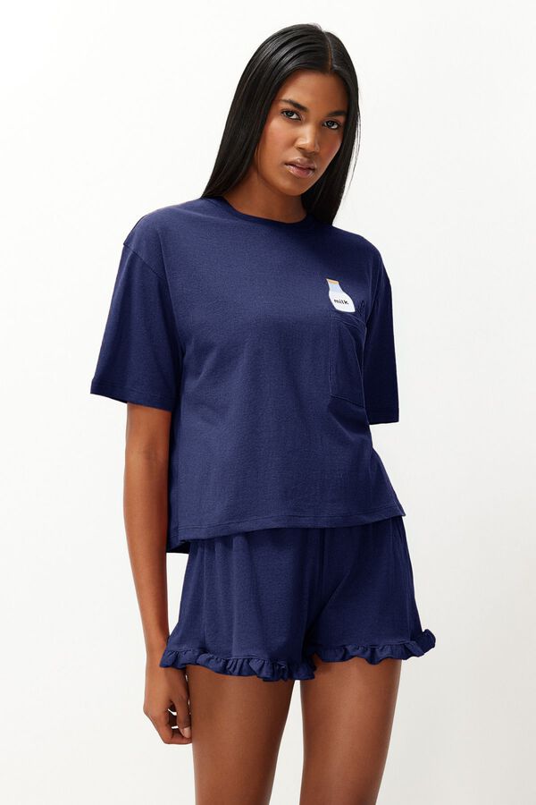 Trendyol Pijama regular algod&oacute;n azul