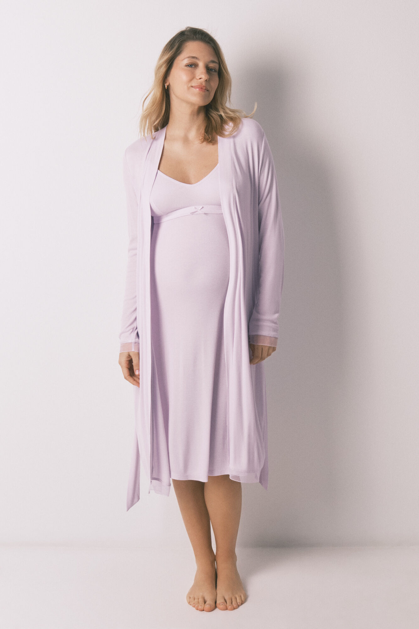 Women'secret Lilac ribbed midi maternity robe