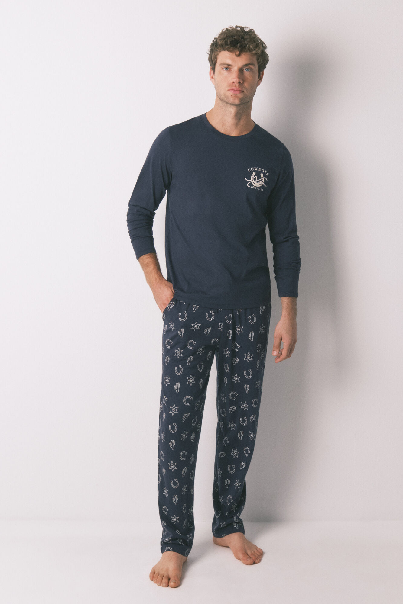 Women'secret Pyjama long bleu country 100% coton