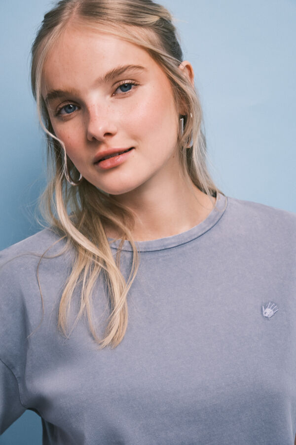HI&BYE Blue cotton short sleeve T-shirt blue