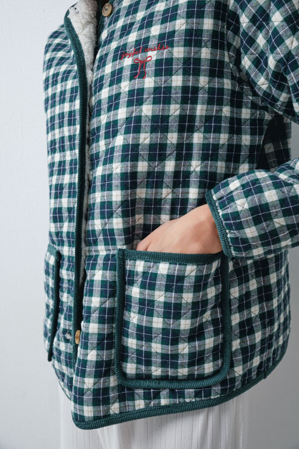 Women'secret Robe de chambre courte &agrave; carreaux en peau de mouton vert