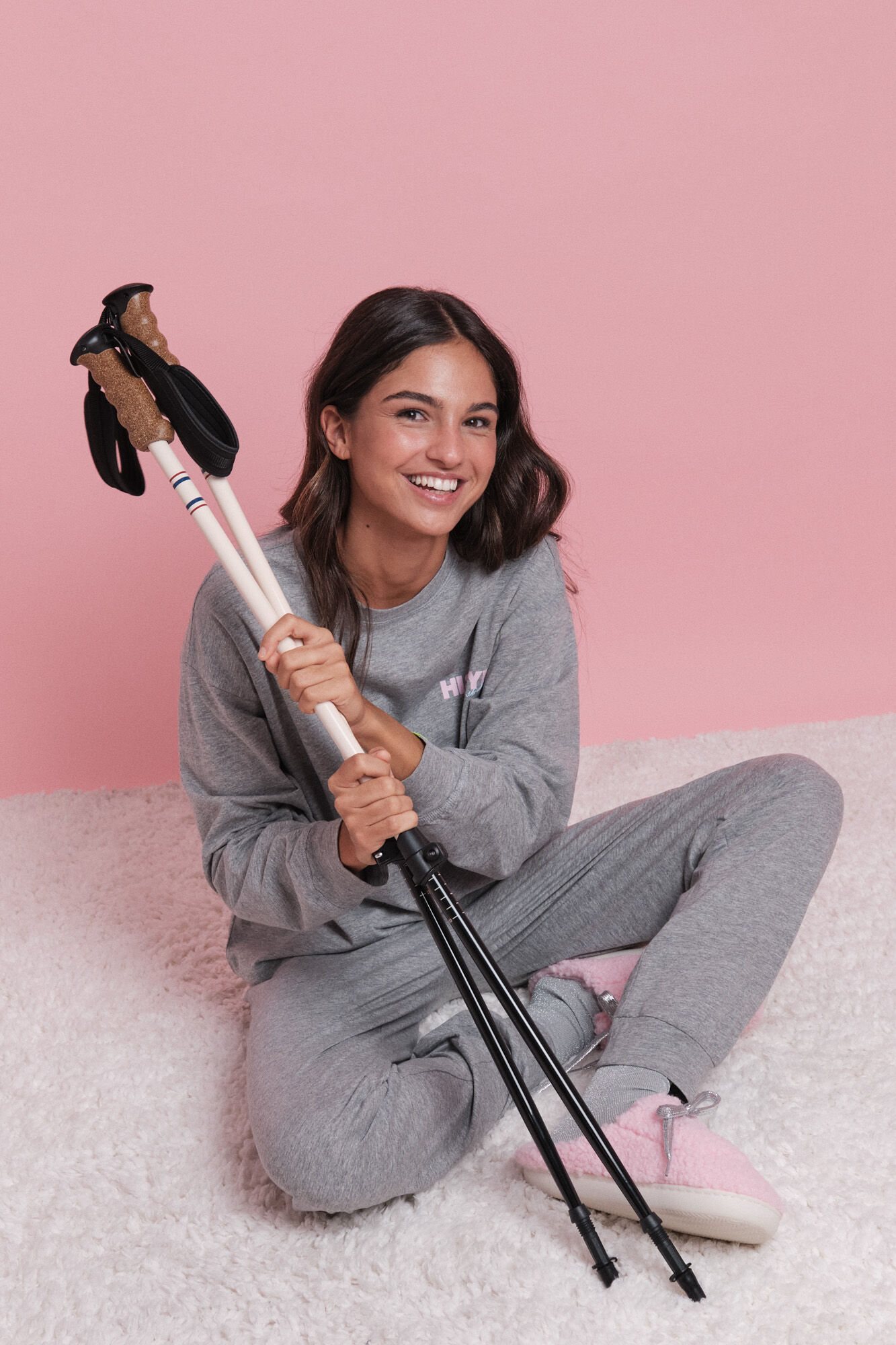 HI&BYE Set largo 100% algod&oacute;n gris apr&eacute;s-ski