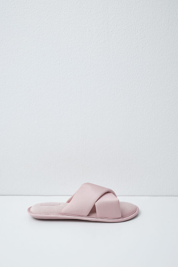Women'secret Pink satin cross-strap slippers pink