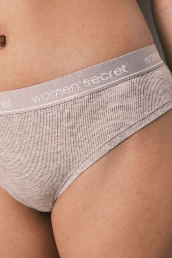 Women'secret Brown ribbed cotton wide Brazilian panty nude