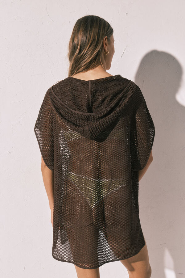 Women'secret T&uacute;nica curta com capuz de malha castanha cru