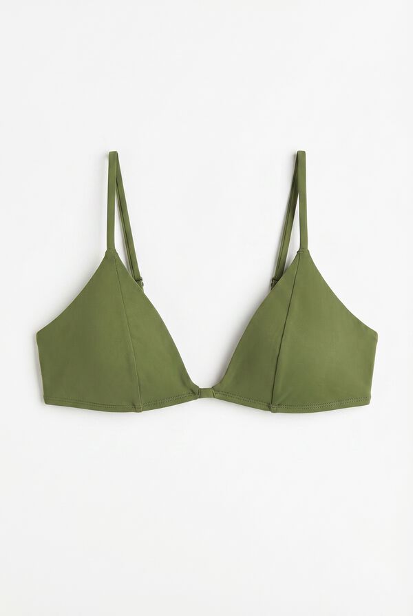 Women'secret Green silk-effect triangle bikini top beige