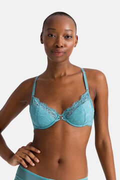 Non-padded underwired lace bra - Light turquoise - Ladies