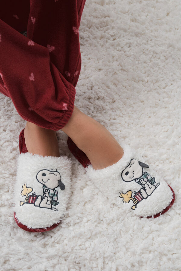 Women'secret Snoopy plaid faux shearling slippers red