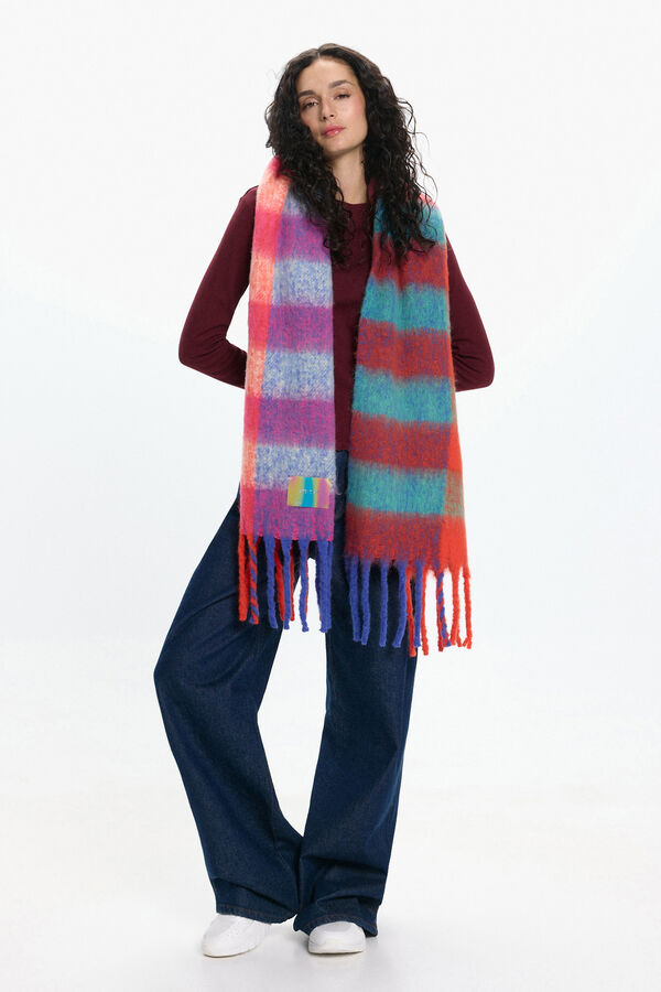 Pieces Langer Schal mit Farben und Fransen Rot