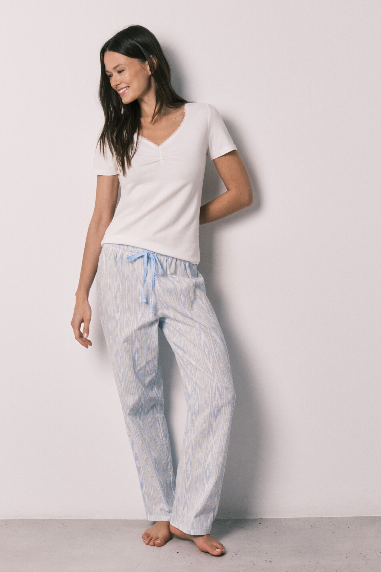 Women'secret Ivory cotton short sleeve long pyjamas