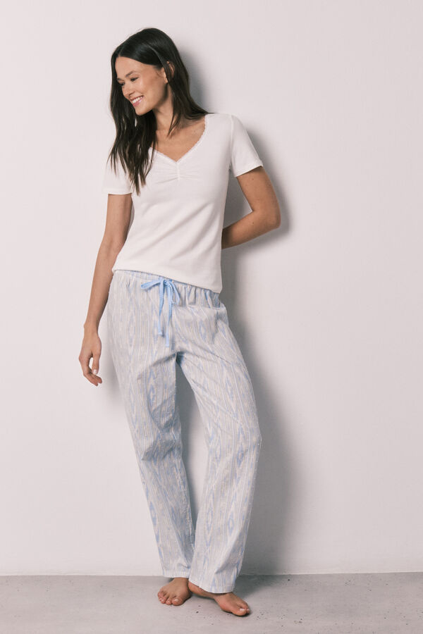 Women'secret Pyjama long en coton &agrave; manches courtes ivoire beige