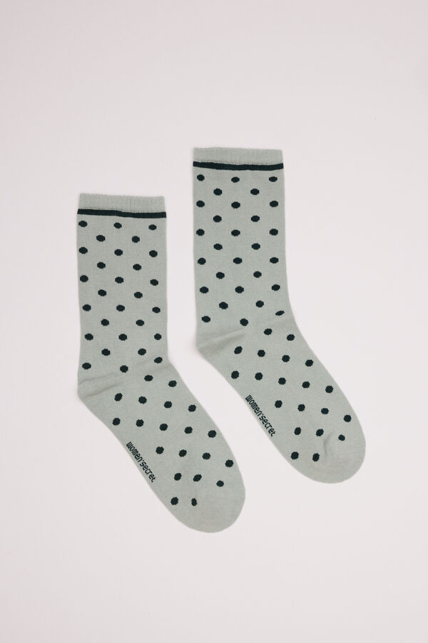 Women'secret Calcetines largos algod&oacute;n topos verde  verde