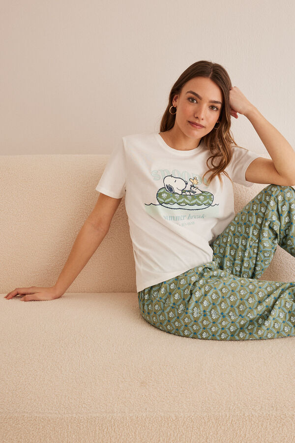 Womensecret Pyjama 100 % coton pantacourt Snoopy beige