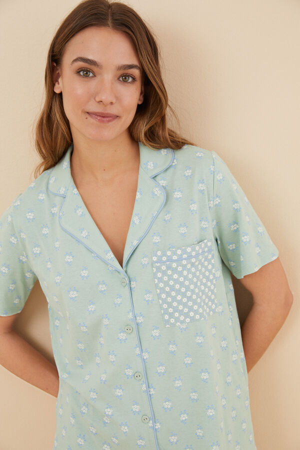 Womensecret Pyjama chemise 100 % coton vert fleurs vert