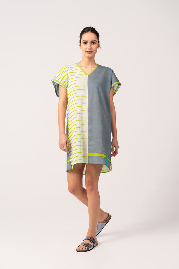 Womensecret Women's beach dress in cotton with green geometric print Grün
