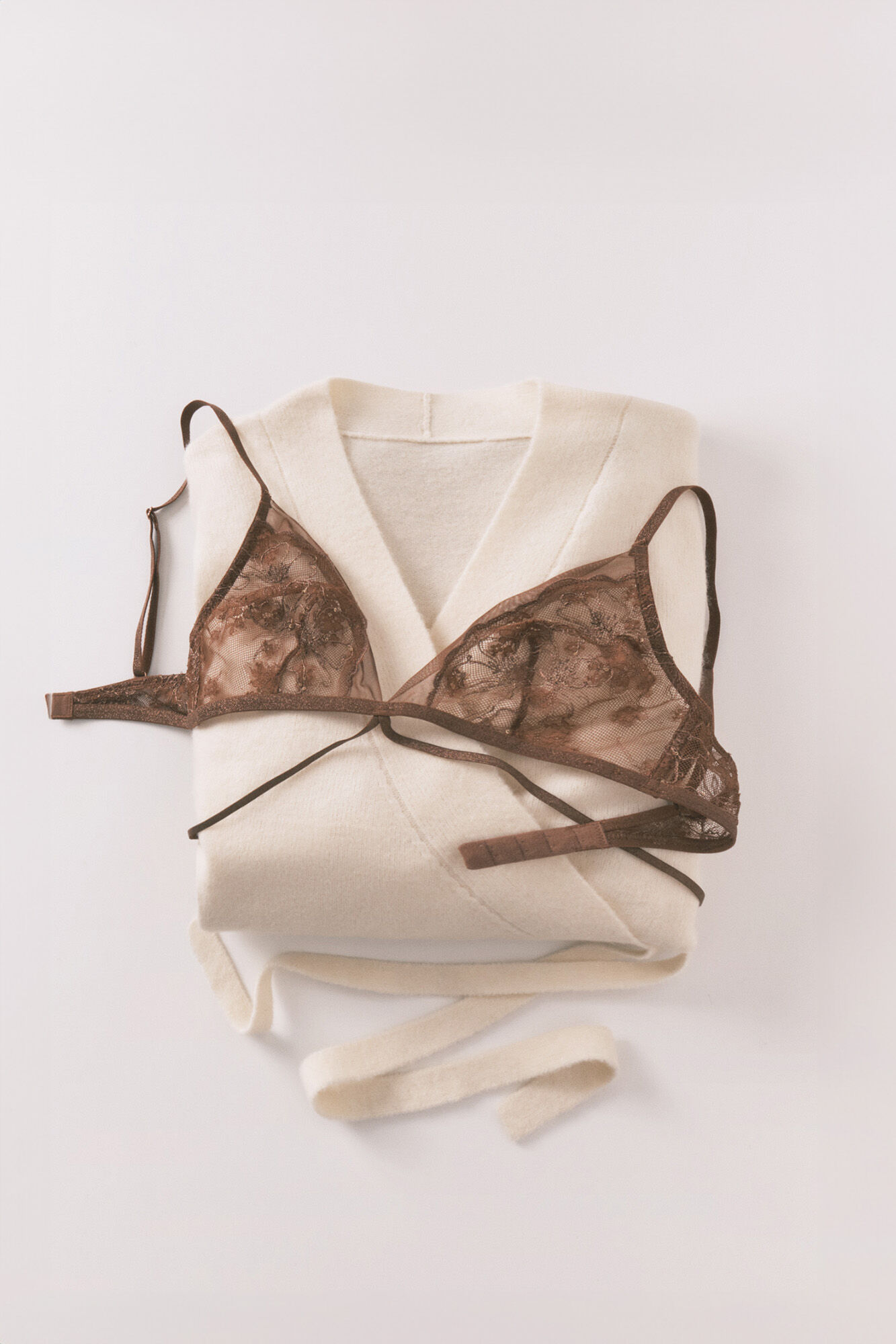 Women'secret Sujetador triangular NATURAL encaje marr&oacute;n