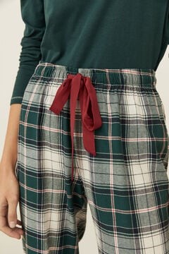 Womensecret Kockás, khaki színű hosszú nadrág rávasalt mintás