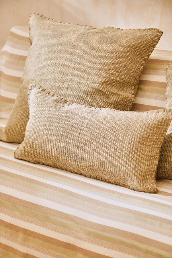 Calma House Asana beige dhurrie cotton cushion cover grey