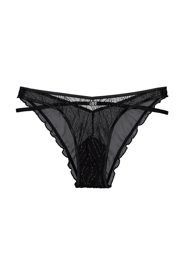 Womensecret Lurex and embroidered Brazilian panty black