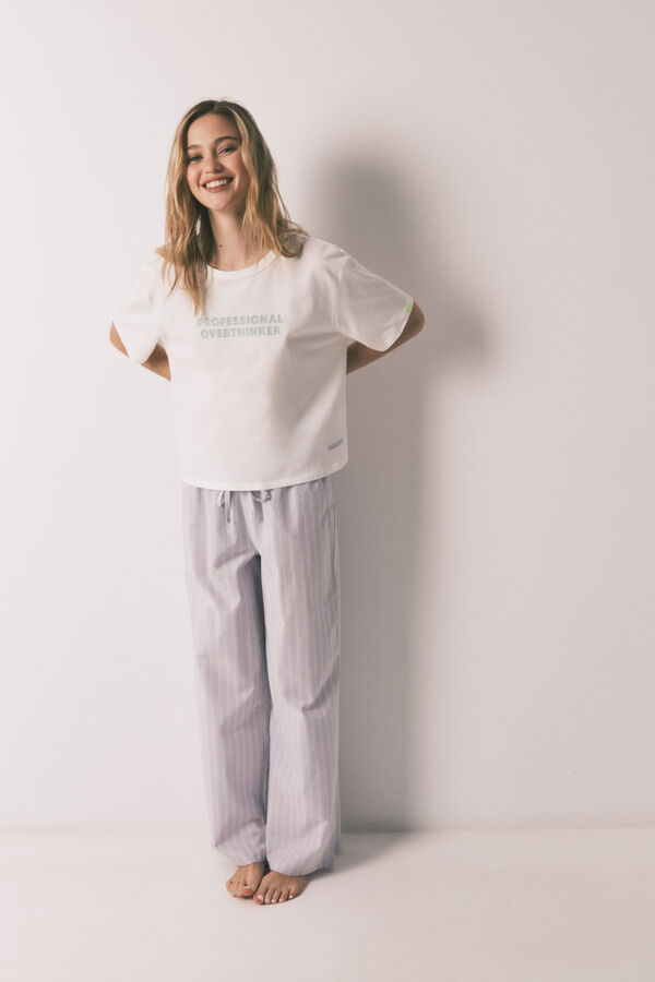 HI&BYE Blue 100% cotton striped long pyjamas beige