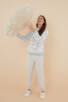 Womensecret Blue spongy faux fur and fleece hooded pyjamas with cloud print blue