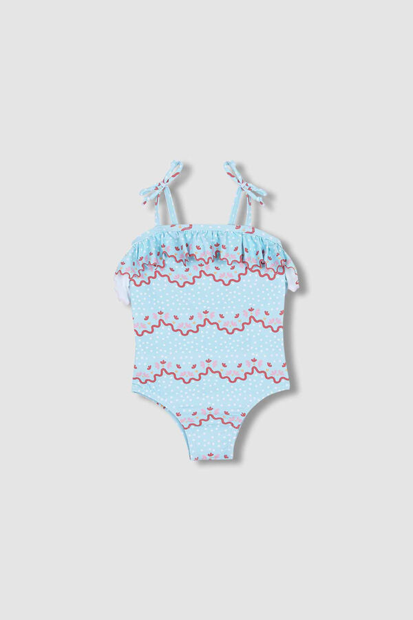 Womensecret Light blue wave print swimsuit plava